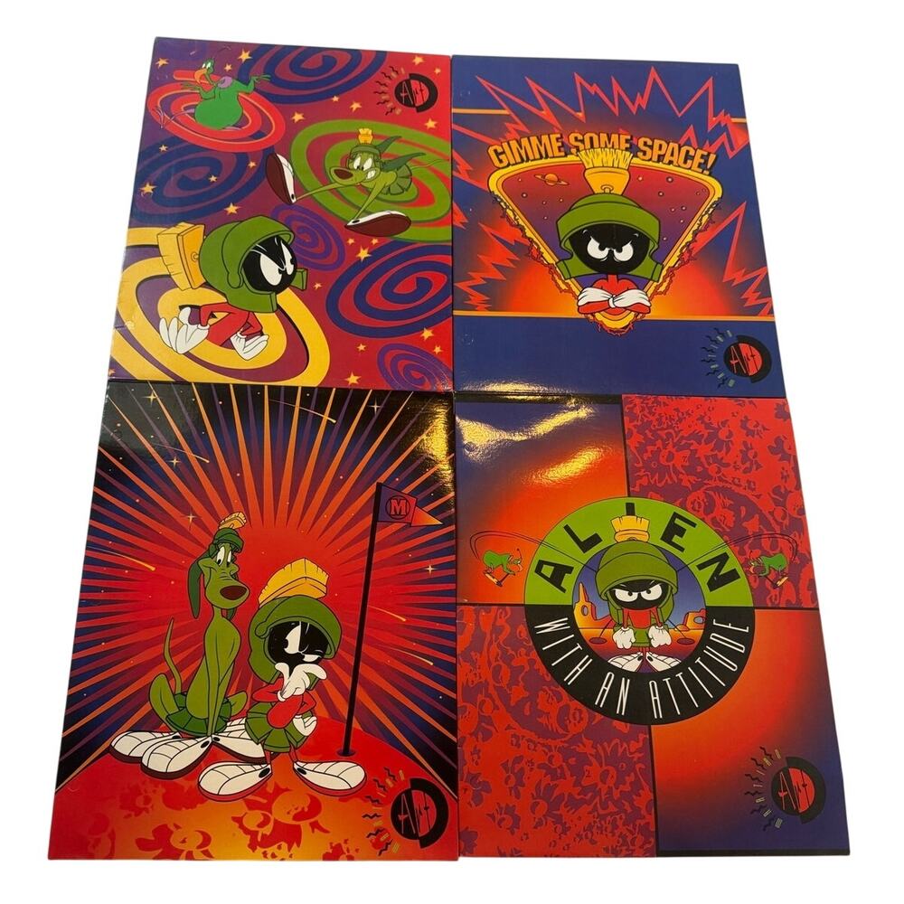 Vtg 4pc Stuart Hall Marvin Martian Pocket Folder Lot 11.5x9"